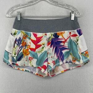 ATHLETA Shorts XS Tropical Lilies Ready Set Go 4" Running Gym White